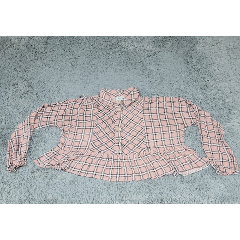 Jun Ivy Blouse Womens Medium Pink Cropped Casual Long Sleeve‎ Top